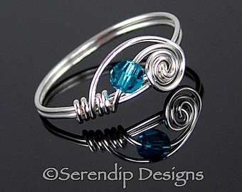 Petite December Birthstone Ring, Swarovski Crystal and Argentium Sterling Silver Ring