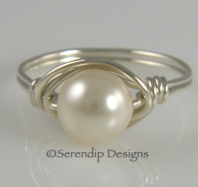 June Birthstone Pearl Ring, Cream Solitaire Argentium Sterling Silver Ring in Your Size, Custom Swarovski Pearl Ring, Silver Pearl Ring image 2