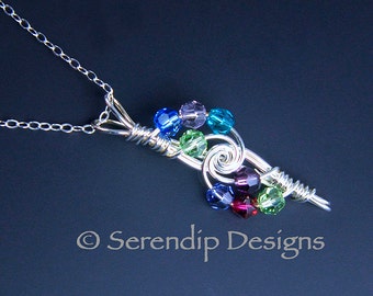 8 Birthstone Mothers Pendant, Argentium Sterling Silver Eight Birthstones Grandmothers Pendant, Crystal Custom Necklace