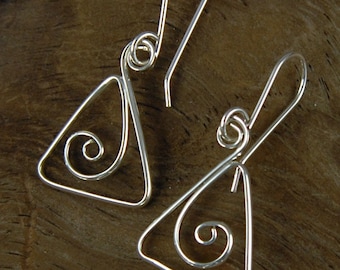 Silver Triangle Spiral Earrings, Shiny Argentium Sterling Silver Geometric Spiral Earrings, Trudy Earrings   SE59