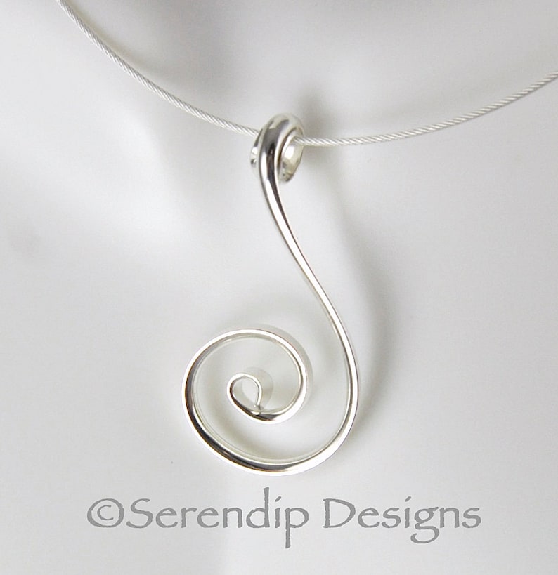 Argentium Silver Fibonacci Spiral Pendant, Shiny Sterling Silver Spiral Necklace, Silver Wave Necklace, Zen Spiral Necklace, SN8 image 3