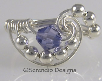 Zilveren Tanzanite Cluster Ring, Sterling zilveren Swarovski Tanzanite Crystal Galaxy instructie Ring, Argentium Silver Ring