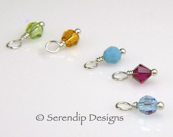 Add 6 Birthstone Dangles Swarovski Crystal 4mm Charms Sterling Silver