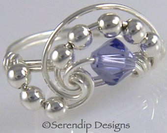 Wire Wrapped Ring Zilver Swarovski Tanzanite Crystal Galaxy Argentium Zilveren Ring