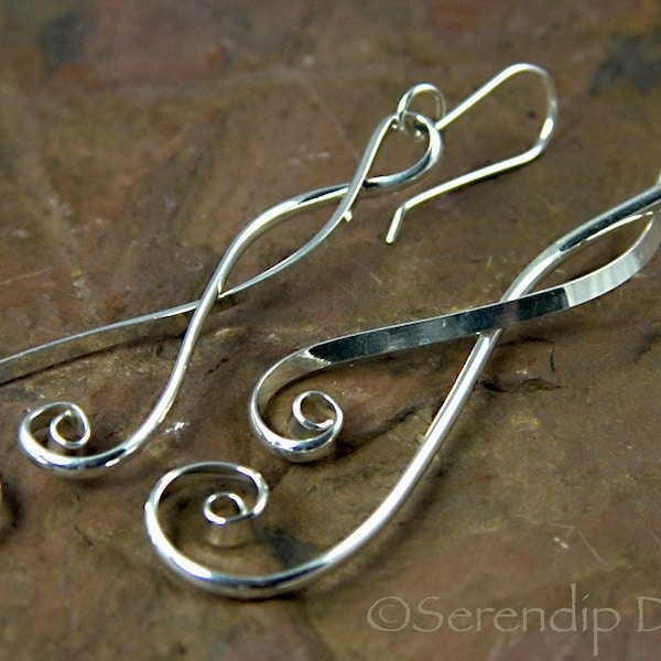 Argentium Sterling Silver Spiral Earrings, Long Dangle Earrings, Intertwined Spiral Earrings, Goddess Earrings, Diana Earrings  SE2
