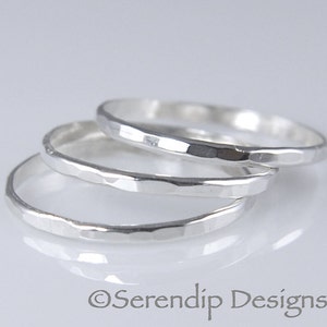 Three Argentium Sterling Silver Stacking Rings, Set of 3 Hammered Sterling Silver Stack Rings, Rustic Silver Stack Rings  3r-ah1