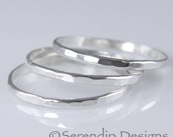 Three Argentium Sterling Silver Stacking Rings, Set of 3 Hammered Sterling Silver Stack Rings, Rustic Silver Stack Rings  3r-ah1