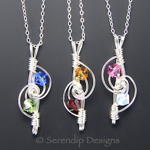 Mothers Necklace, Couples Pendant, Argentium Sterling Silver and Two Birthstone Crystals, Custom Necklace MP2-6