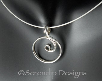 Little Silver Circle Pendant Argentium Spiral Circle Necklace  SN60