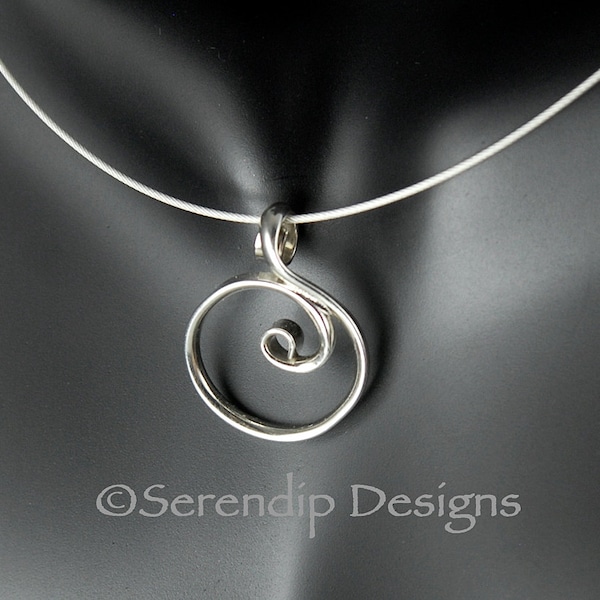 Little Silver Circle Pendant Argentium Spiral Circle Necklace  SN60