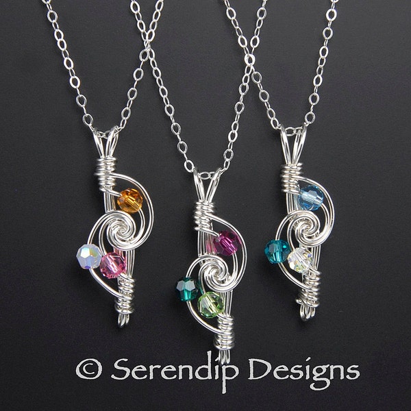 Family Pendant, Sterling Silver Three Birthstones Mothers Pendant, Crystal Custom 3 Birthstone Necklace, Argentium Silver Pendant