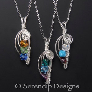 Mothers Pendant Argentium Sterling Silver, Three Birthstones, Family Pendant Crystal Custom 3 Birthstone Necklace MP3-6mm