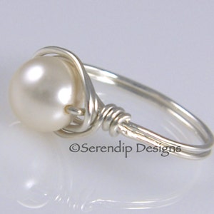 June Birthstone Pearl Ring, Cream Solitaire Argentium Sterling Silver Ring in Your Size, Custom Swarovski Pearl Ring, Silver Pearl Ring image 1