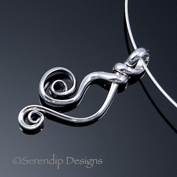 Double Spiral Silver Pendant, Argentium Sterling Silver Necklace, Handmade Silver Spiral Tela Necklace SN2