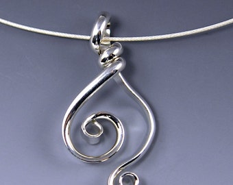 Argentium Double Spiral Pendant, Sterling Silver Spiral Kelly Necklace, Silver Double Spiral Necklace SN3