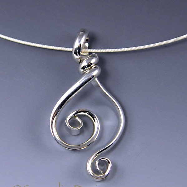 Argentium Double Spiral Pendant, Sterling Silver Spiral Kelly Necklace, Silver Double Spiral Necklace SN3