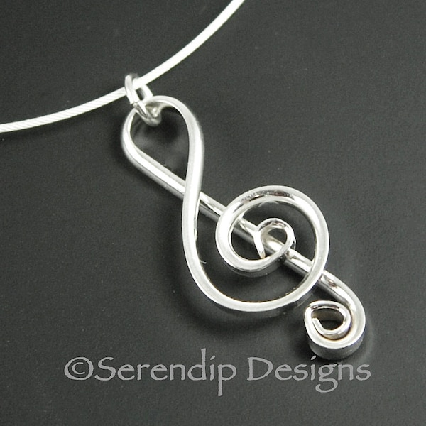 Argentium Sterling Silver Treble Clef Pendant, Sterling Silver Music Necklace, Silver Music Note Necklace, Musician Gift SN15