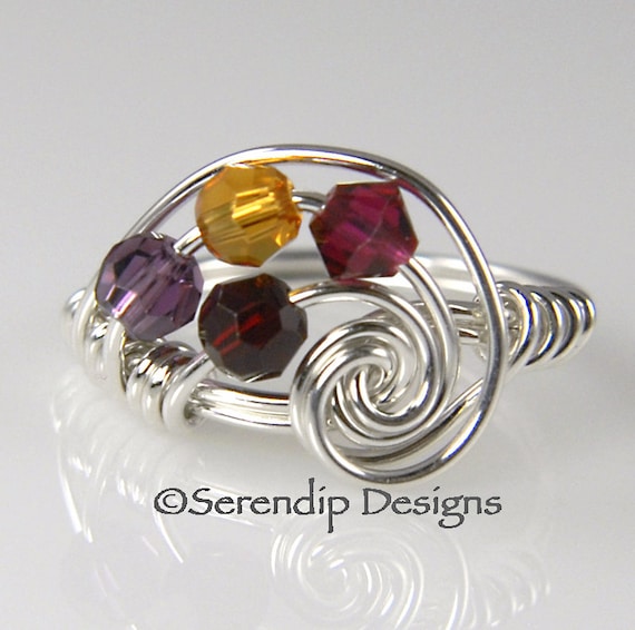 Mothers Ring Grandmothers Ring Four Birthstone Galaxy Ring in Argentium Sterling Silver 4 Swarovski Birthstone Crystals Mr4g4 4 Etsy