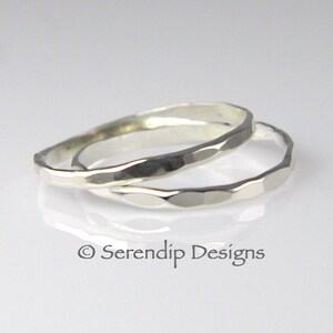 Set of 2 Silver Stacking Rings, Two Hammered Argentium Sterling Silver Stacking Rings, Rustic Silver Stack Rings