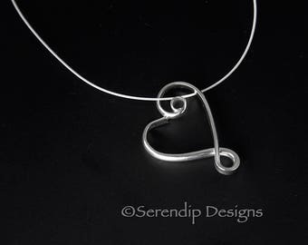 Argentium Spiral Heart Pendant, Sterling Silver Heart Necklace, Shiny Silver Heart Valentine Necklace  SN34