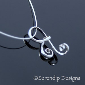 Silver Spirally Letter R Pendant, Initial necklace, Argentium Sterling Silver Spiral Pendant  SN9