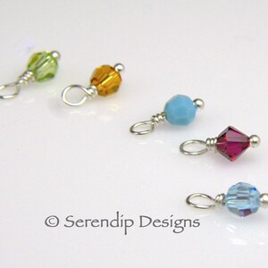 Add Birthstone Dangle Swarovski Crystal 4mm Charm Sterling Silver