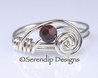 Petite Birthstone Ring, Swarovski Crystal and Argentium Sterling Silver Ring  R-CBS4