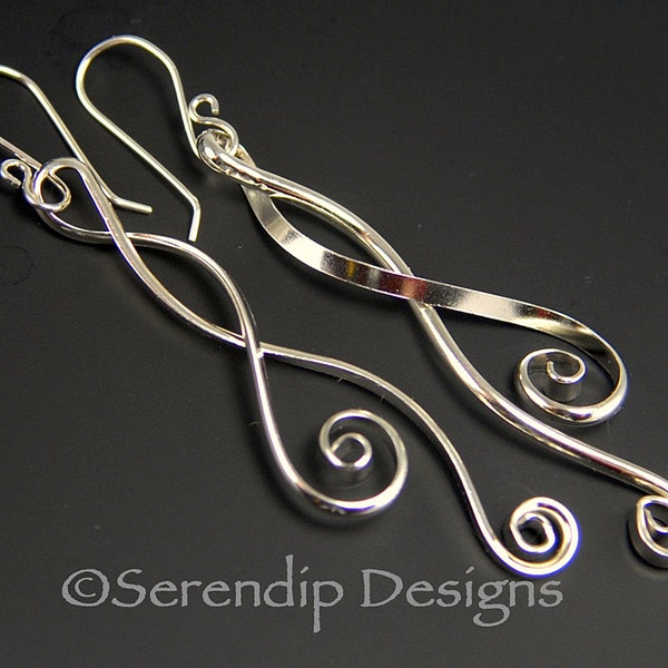 Long Silver Double Spiral Gillian Earrings, Argentium Sterling Silver Earrings Silver Swirls, Elegant Long Dangle Earrings SE4