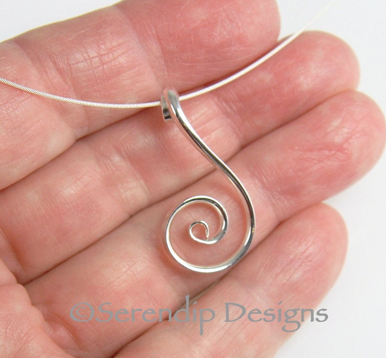 Argentium Silver Fibonacci Spiral Pendant, Shiny Sterling Silver Spiral Necklace, Silver Wave Necklace, Zen Spiral Necklace, SN8 image 4