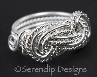 Sterling zilveren dubbele Twisted knoop Ring in uw maat, mooie grote liefhebbers knoop Ring,