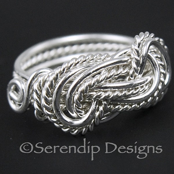 Sterling Silver Double Twisted Knot Ring in Your Size, Fancy Large Lovers Knot Ring,