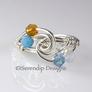 5 Birthstone Mothers Ring, Grandmothers Five Birthstone Ring, Argentium Sterling Silver and Five Swarovski Birthstone Crystals mr5-4