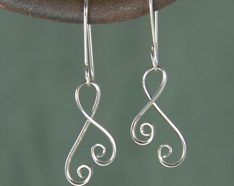Tiny Argentium Double Spiral Earrings, Shiny Silver Small Ampersand Earrings SE29