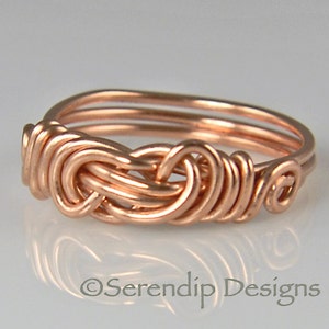 Copper Lover's Knot Ring in Your Size, Celtic Knot RIng, Custom Hand Woven Knot Ring