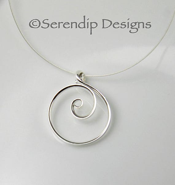 Argentium Sterling Circle Pendant, Shiny Silver Spiral Argentium Sterling Circle Pendant, Shiny Silver Spiral
