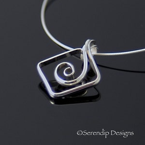 Square Spiral Silver Pendant, Shiny Argentium Sterling Silver Spiral Necklace, Geometrical Spiral Pendant SN58