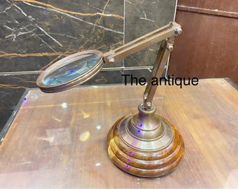 Brass Book Reader Table Magnifying Glass: Adjustable Desktop Reader, 5x Magnification