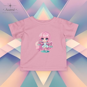 Libra Infant T-Shirt, Cute Chibi Zodiac Mascot Baby Tee, Astrology Air Sign Toddler Shirt, Star Sign Gift for Babies
