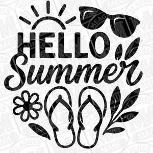 Hej sommar SVG PNG | Flip-flops, solglasögon och sol | Sommarskjorta SVG, Cricut silhuett klippfil, sublimering med strandvibbar