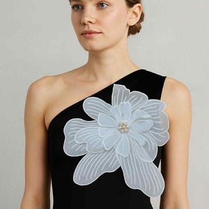 Large Lace Flower Applique with Pearls – 30x30 cm White Embroidered Floral Patch, DIY Dress or Gown Embellishment