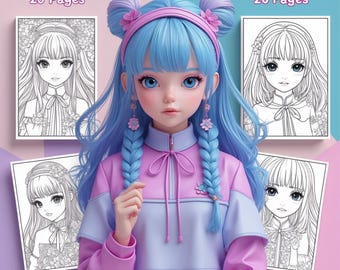 Libro para colorear de chicas de anime / Páginas para colorear de manga imprimibles / Descarga digital para adolescentes y adultos