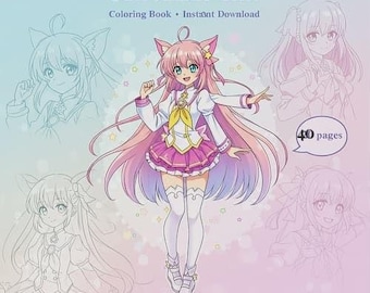 Anime Girl Art Coloring Pages | Relaxing Manga Coloring Book | Instant Digital Download