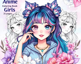 Anime Girls Coloring Book | Kawaii Style Illustrations (Digital Download PDF)
