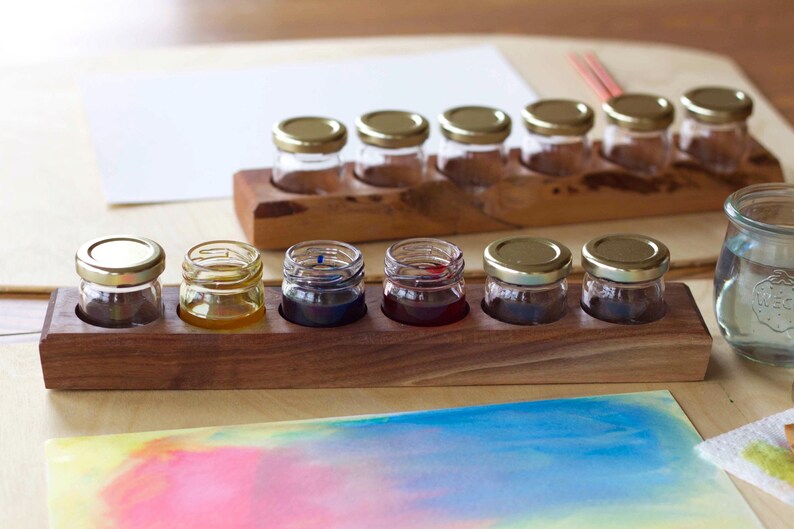 Wood Paint Jar Holder With 6 Jars Waldorf Wetonwet Etsy