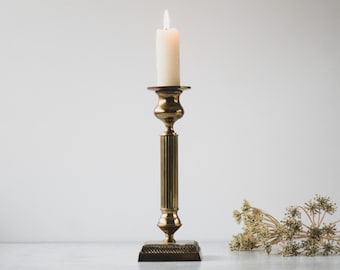 Large Brass Candlestick Holder, Single Brass Candle Holder, Rustic Farmhouse Wedding Decor, Traditional Table Decor, Candle Stick Brass