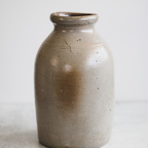 Primitive Salt Glazed Stoneware Jar, Beige Ceramic Crock Vase, Modern Farmhouse Pottery, Antique Stoneware Pottery Vase image 3