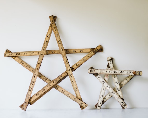 Assorted Vintage Wooden Yardstick Stars, Modern Farmhouse Christmas Decor,  Large Wooden Star Folding Measuring Stick Ruler 
