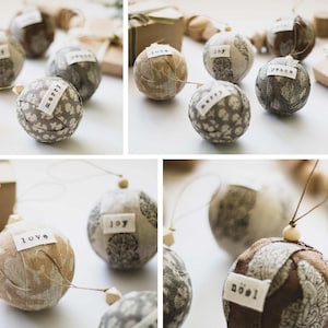 Linen Christmas Ornament, Neutral Handmade Block Print Ornaments, Modern Farmhouse Holiday Decor, Hand Block Fabric Christmas Decorations image 5