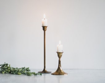 Pair of Traditional Vintage Brass Candlesticks | Brass Candle Holders | Boho Farmhouse Wedding Decor
