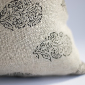 Beige and Black Floral Block Printed Lumbar Pillow Cover, Modern Farmhouse Linen Pillows, Decorative Throw Pillow, Designer Pillow Covers image 7